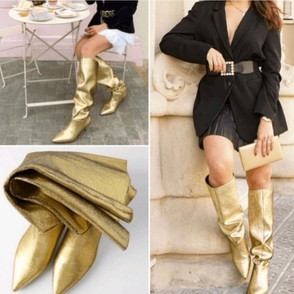 Zara Gold Heeled Boots